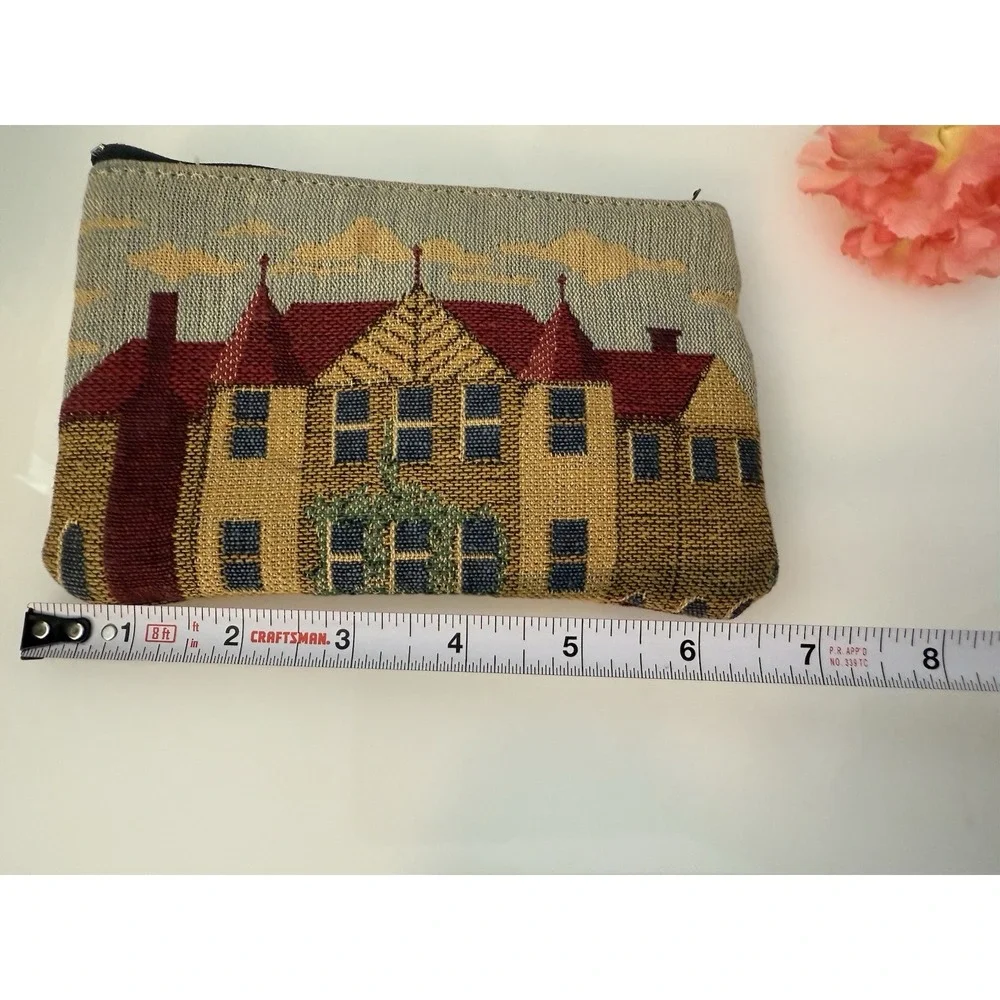 Vintage Tapestry Row Houses‎ Embroidered Style Zippered Bag Makeup Pouch 7